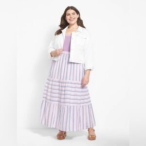 Lane Bryant Mixed-Stripe Purple Blue Tiered Maxi Skirt Plus Size 26-28 NWOT